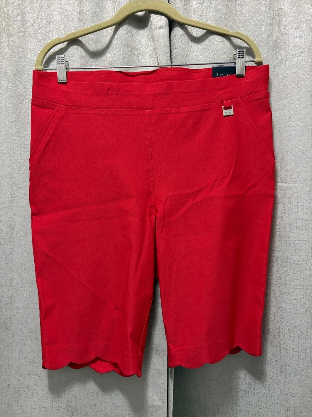 Rafaella Red Scalloped Hem Bermuda Shorts